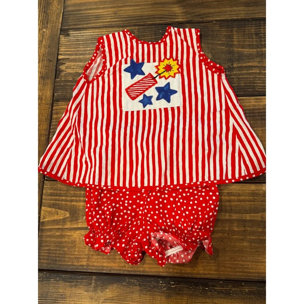 Vintage 90s Hearts Designs USA‎ Patriotic 3T Bloomers Set Firecracker July 4th